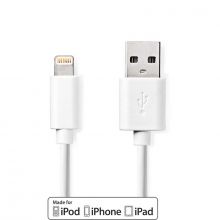 Lightning Kbel | USB 2.0 | Apple Lightning, 8 Plus | USB-A Dugasz | 480 Mbps | Nikkelezett | 3.00 m | Kerek | PVC | Fehr | Manyag Zacsk